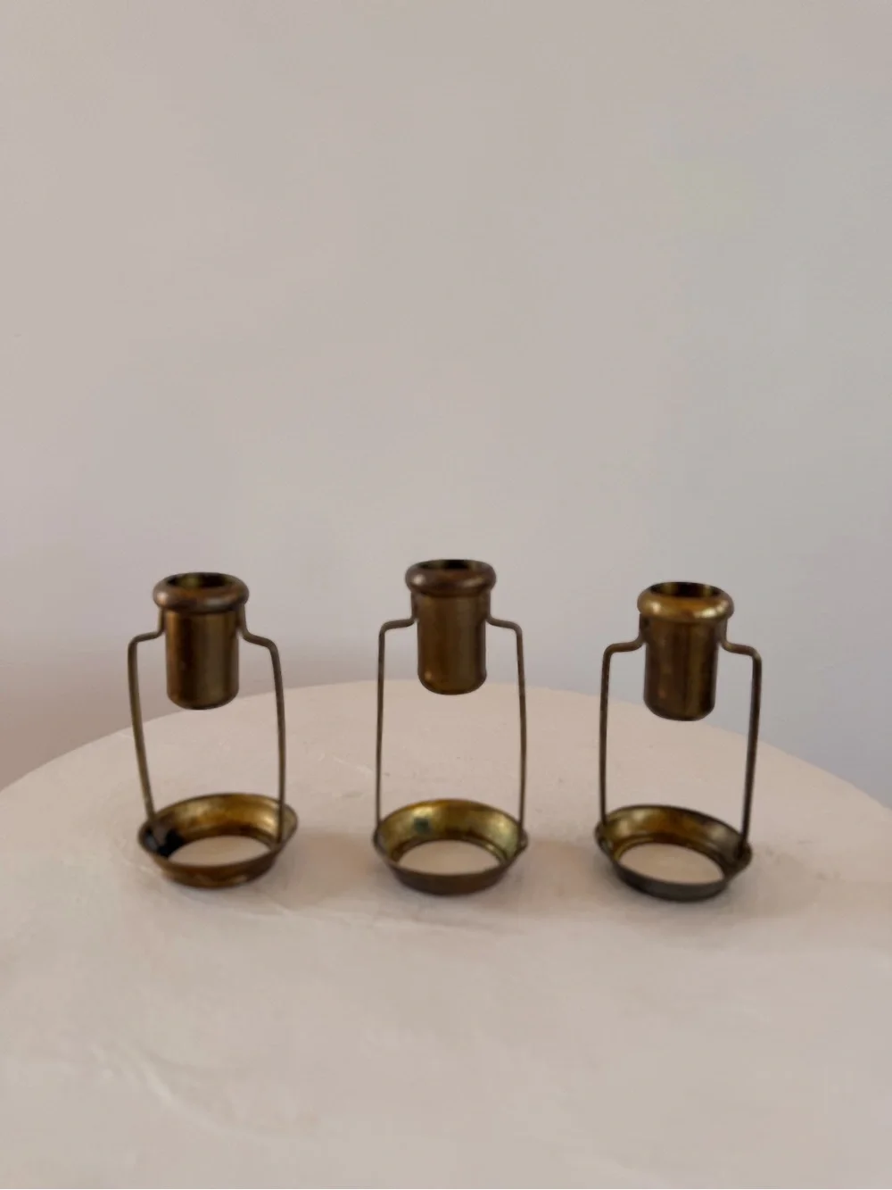 VINTAGE BRASS CANDLE-HOLDERS SWING HANDLE LANTERNS BOHO NAUTICAL MID-CENTURY EUC